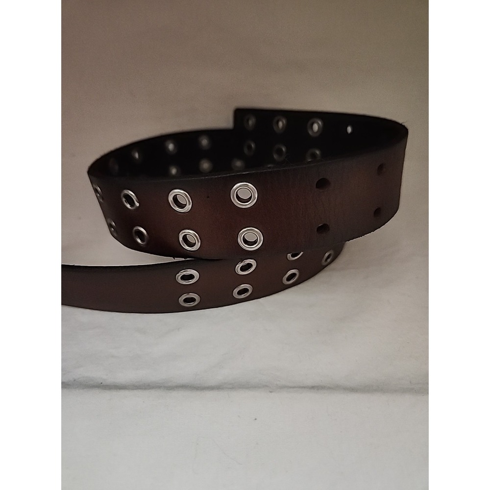 33" Brown Genuine Leather Double Grommet belt - Picture 4 of 4